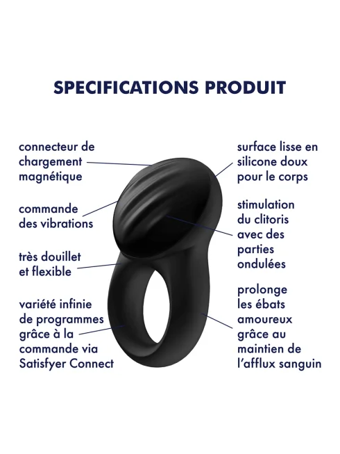 Cockring connecté Satisfyer Signet Ring - Noir