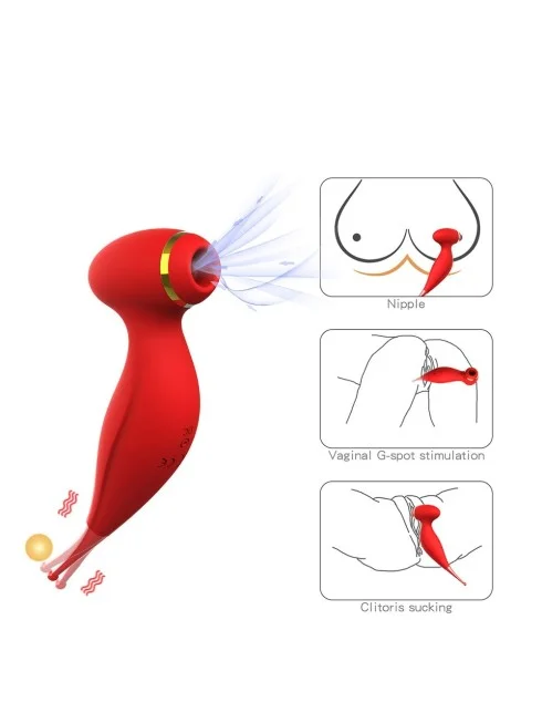 Oiseau du Paradis - Vibromasseur 2 en 1 avec succion et stimulateur rouge - CR-820RED
