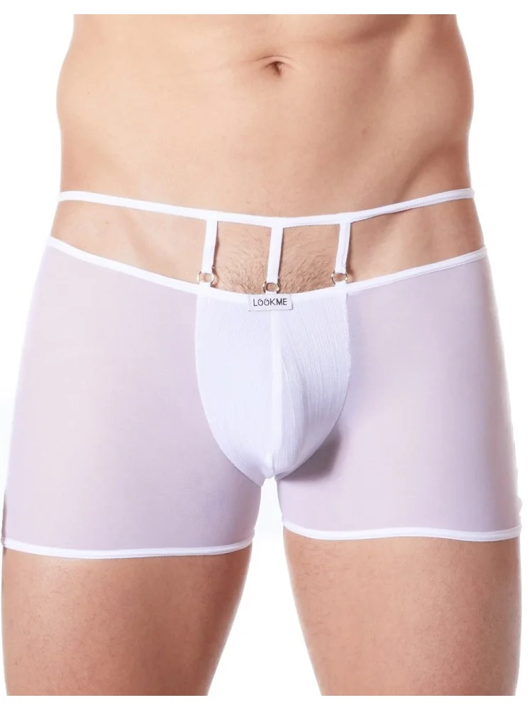 Boxer blanc suspendu fine maille transparente et ornements - LM804-67WHT