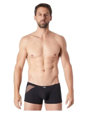 Boxer noir sexy avec bandes fine résille et déco zippée - LM808-67BLK