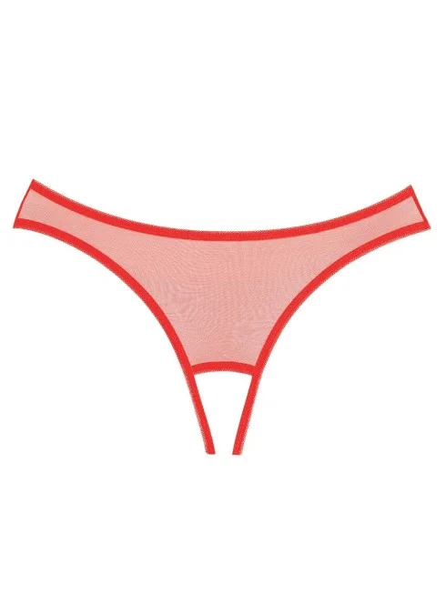 Culotte ouverte en dentelle et résille rouge - A1071R