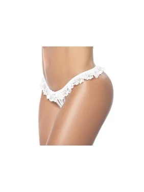 Culotte ouverte blanche avec froufrou en dentelle - MAL119WHT