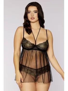 Nuisette transparente et string assorti - DG12666BLK