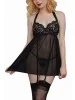 Nuisette noire maille jarretelles avec dentelle de Venise - DG11456BLK
