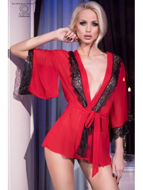 Kimono dentelle rouge
